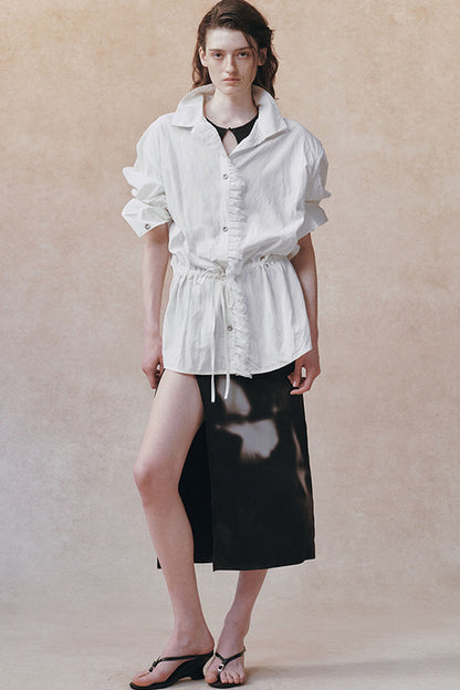 Oversized Crinkled Lace Drawstring Shirt