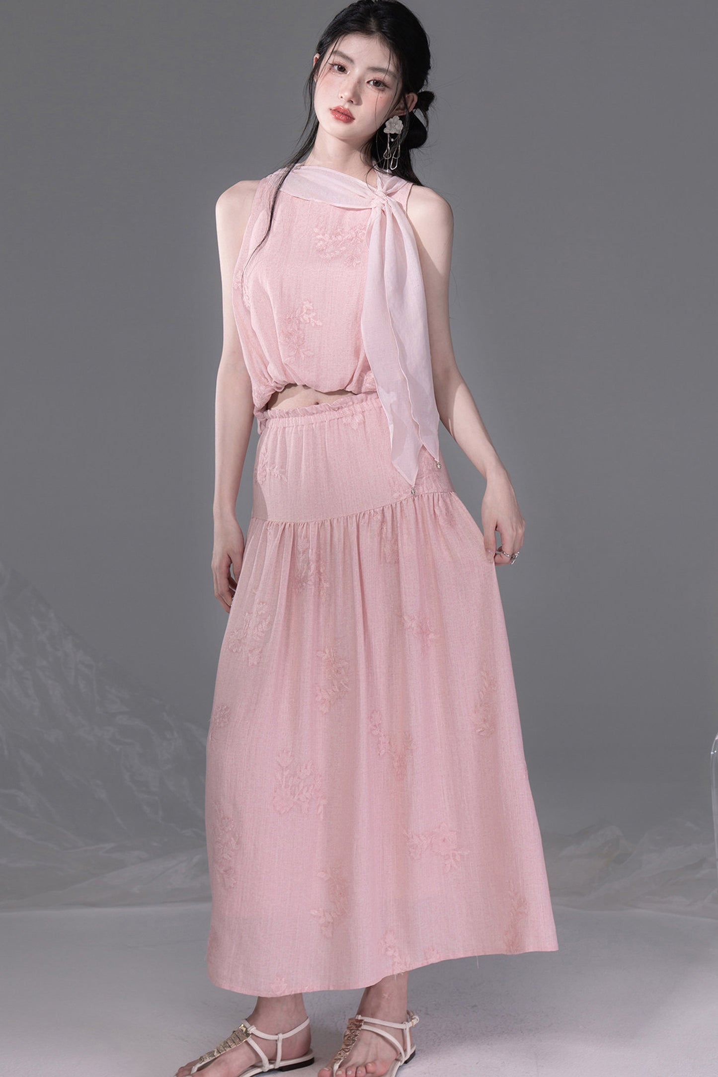 Peony Ribbon Top and Skirt Set