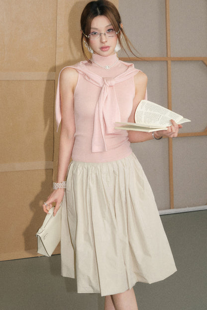 Ensemble cardigan, jupe et pull en laine rose