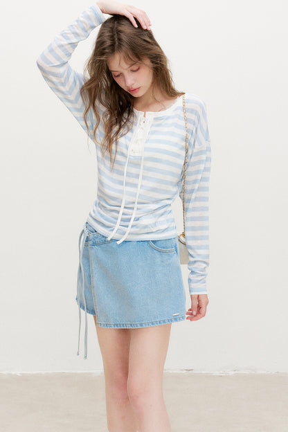 Striped Tie-Waist Top and Denim Skirt Set-Up
