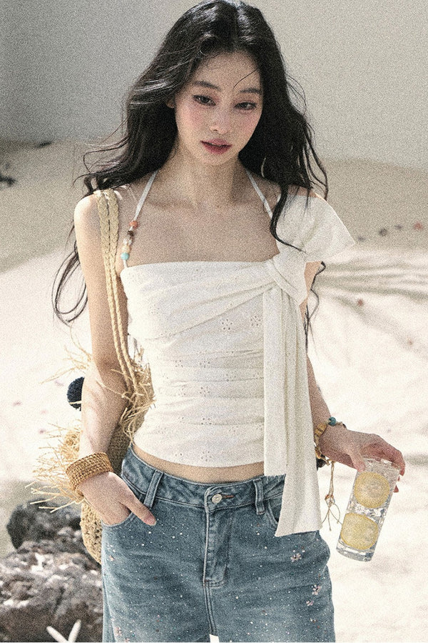 Halter Knot Pleated Top