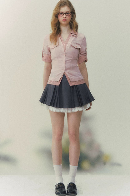 Kariertes Patchwork-Polo-Hemd