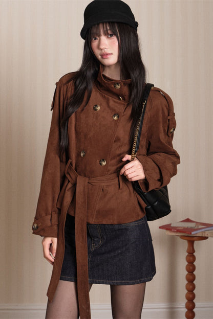 Double-Breasted Suede Trench Coat