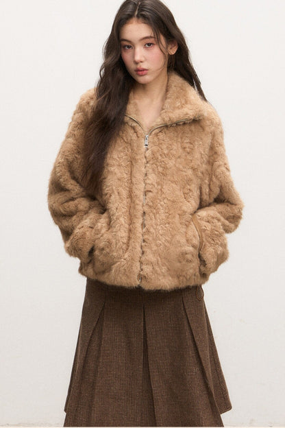 Camel Suede Lapel Fur Top Set-Up