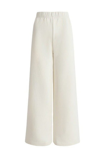 Blue Hooded Down Jacket and White Trousers Set-Up