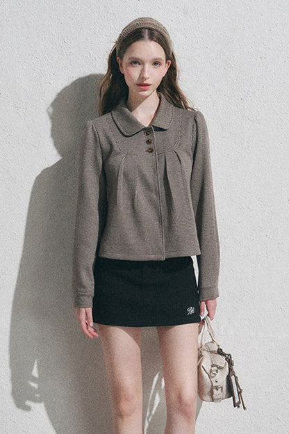 Houndstooth Doll Collar Polo Cardigan