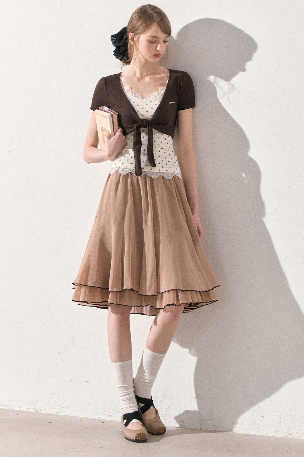 Vintage Printed Lace Vest with Bolero, Skirt and Jacket Set