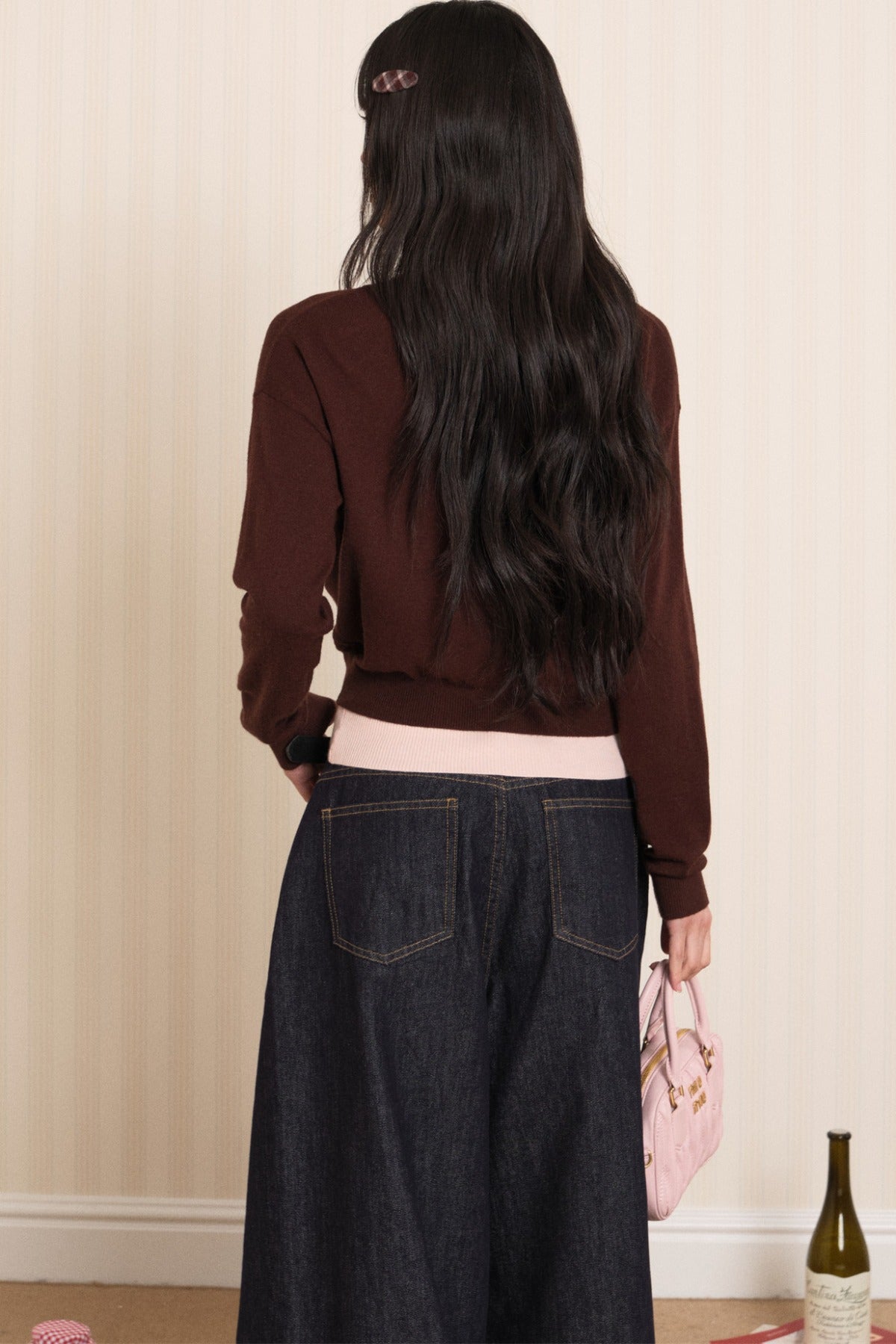 Layered High-Neck Vest and Tie-Up Cardigan Set-Up
