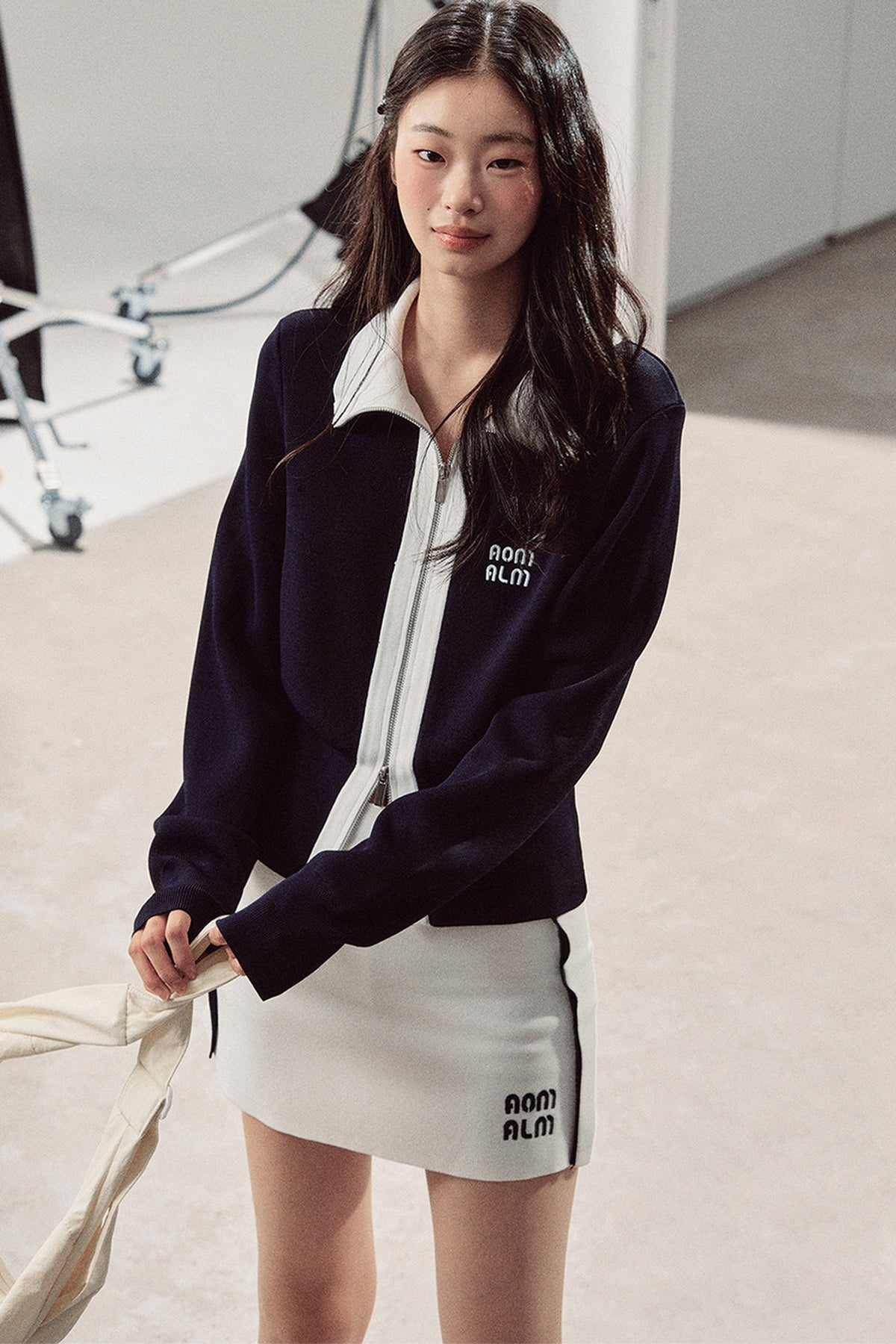 Navy Blue Top and White Short Skirt Set-Up