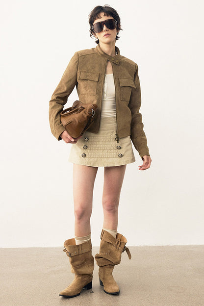 Stereo-Cut Suede Stand Collar Jacket