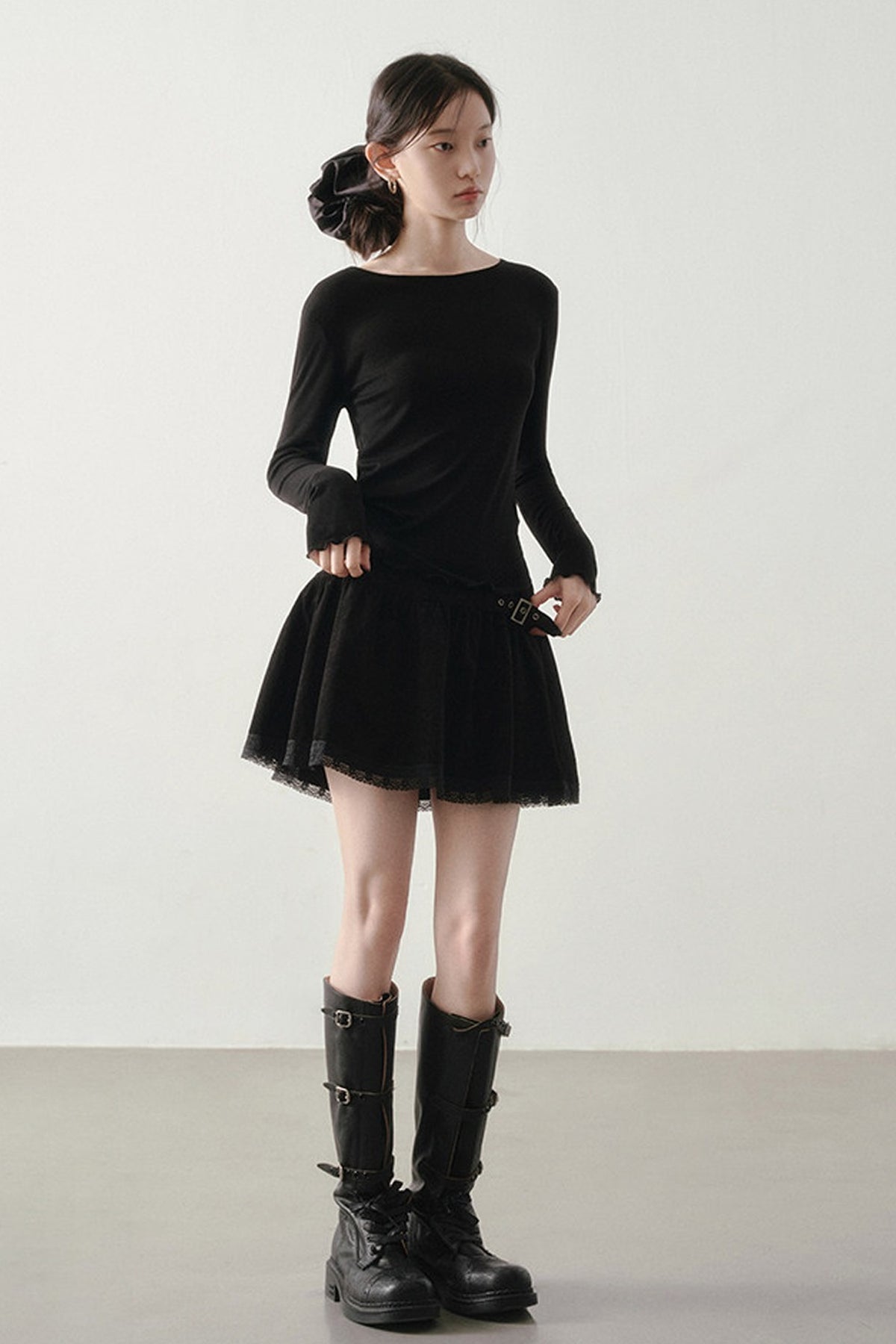 Ballet Style Solid Long Sleeve Top