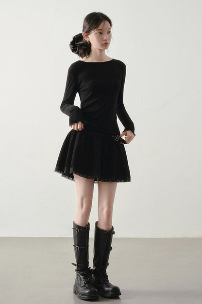 Ballet Style Solid Long Sleeve Top