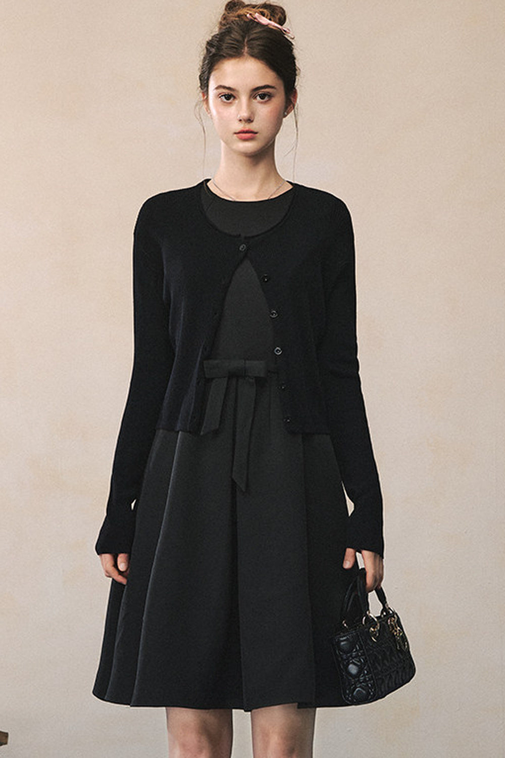 Black Bow A-Line Vest Dress