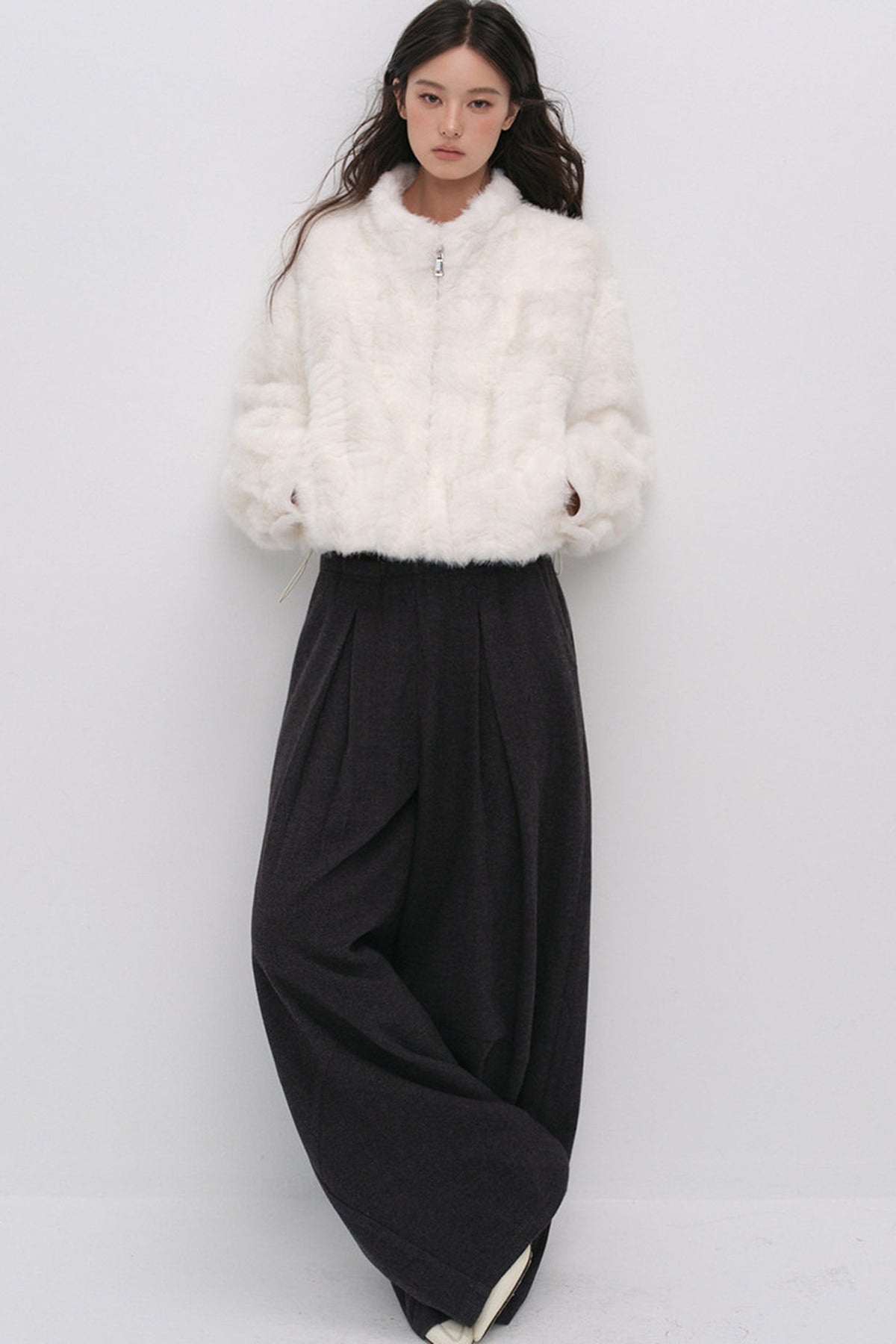 Stand Collar Faux Fur Jacket