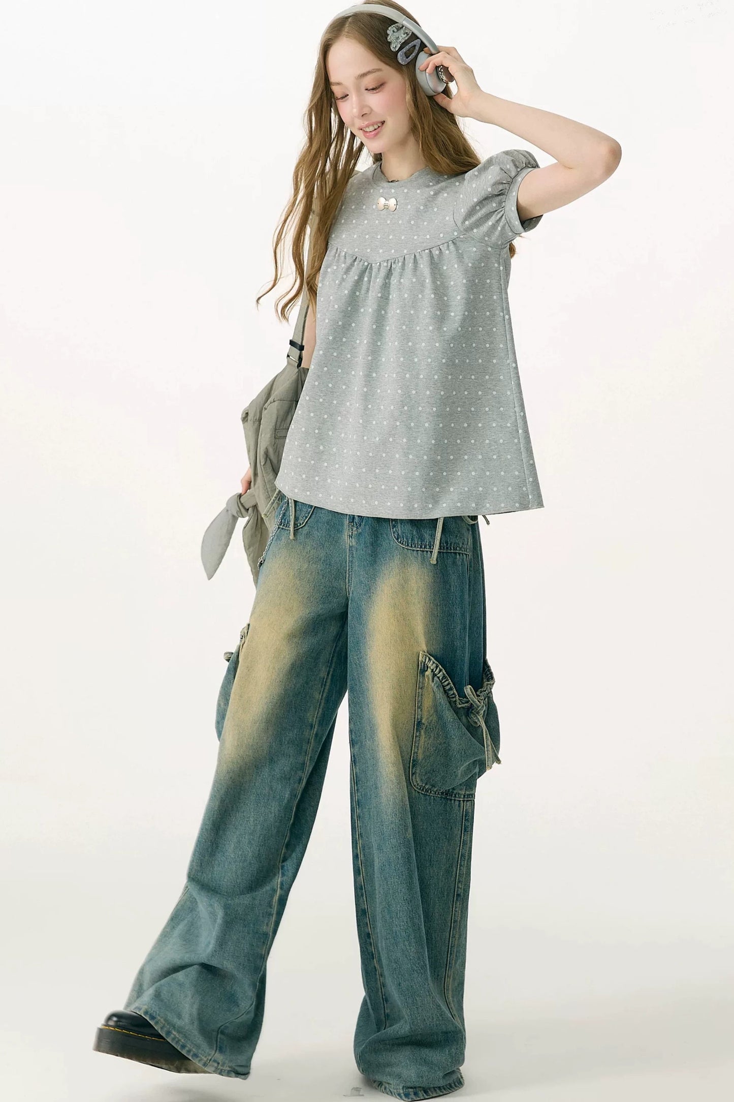 Polka Dot Puff Sleeve T-Shirt