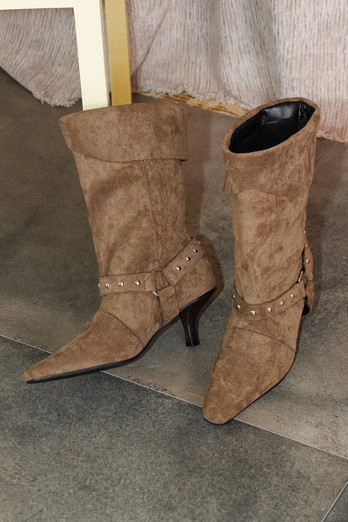 Black Studded Suede Ankle Boots