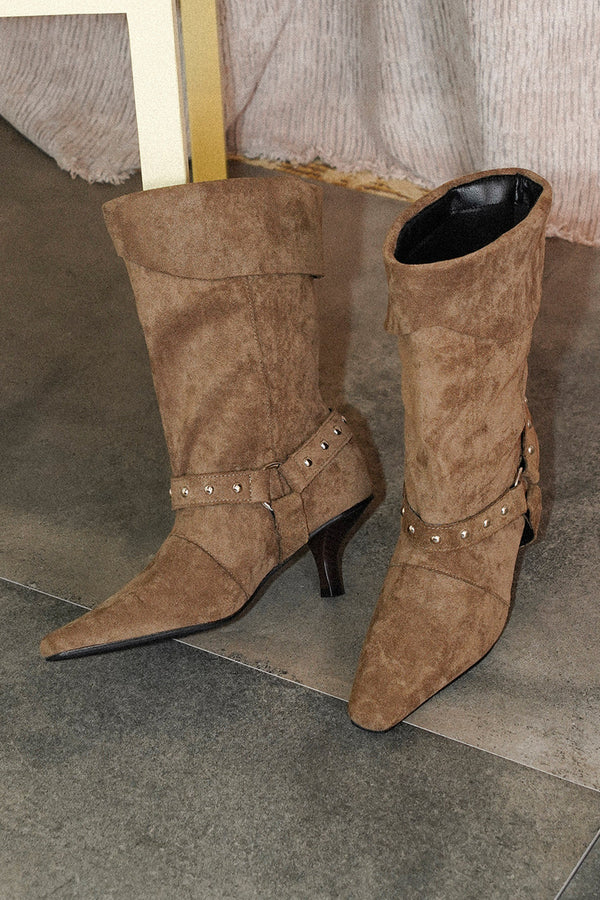 Black Studded Suede Ankle Boots