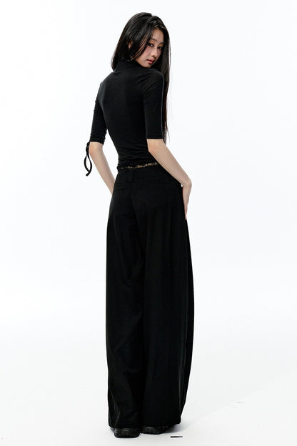 Lace Waist Pleated Wide-Leg Pants