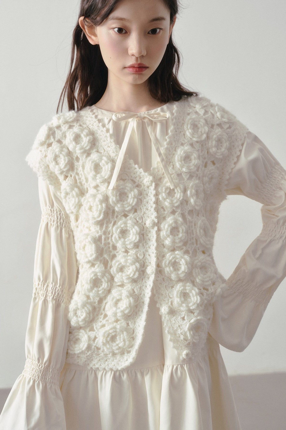 3D Floral Crochet Layered Vest