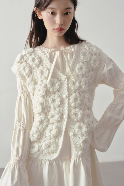 3D Floral Crochet Layered Vest