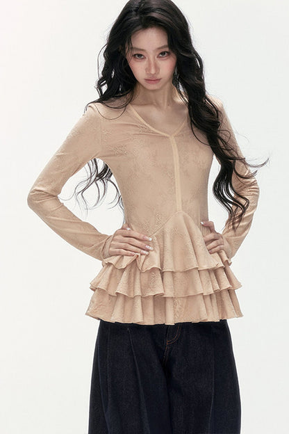 V-Neck Lace Tiered Top
