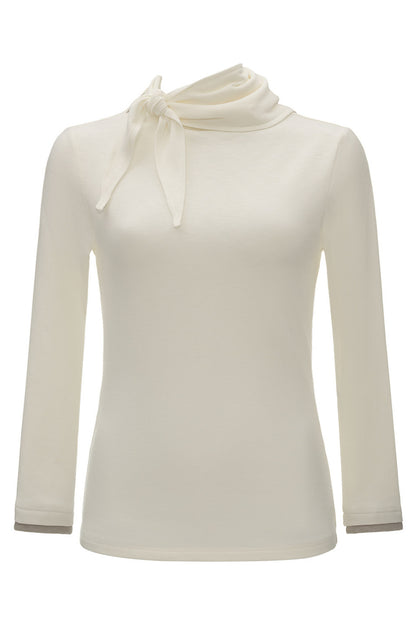 Tie-Neck Long-Sleeve Knit Top