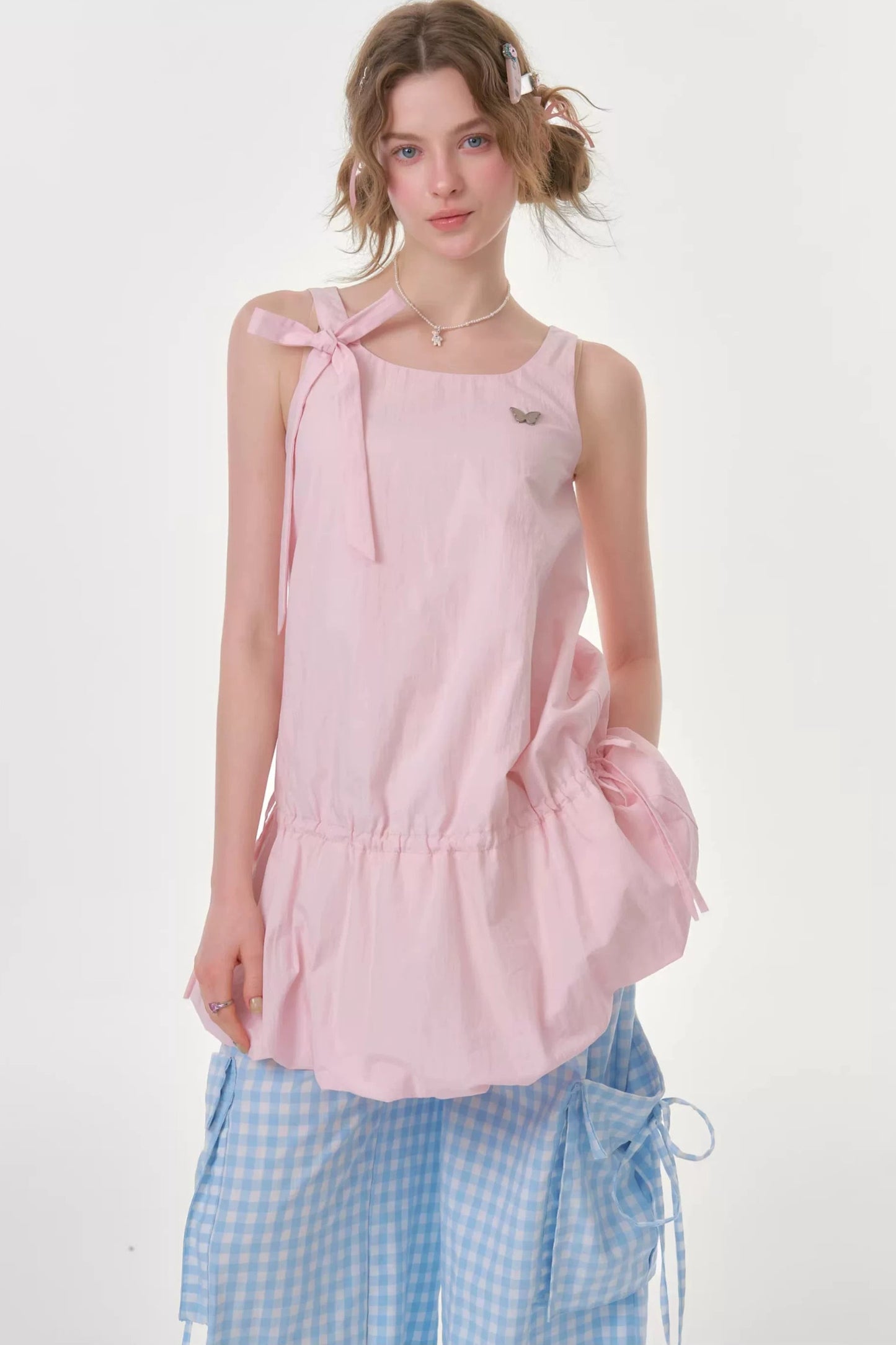 Peach Soda Lace-Up Camisole Dress