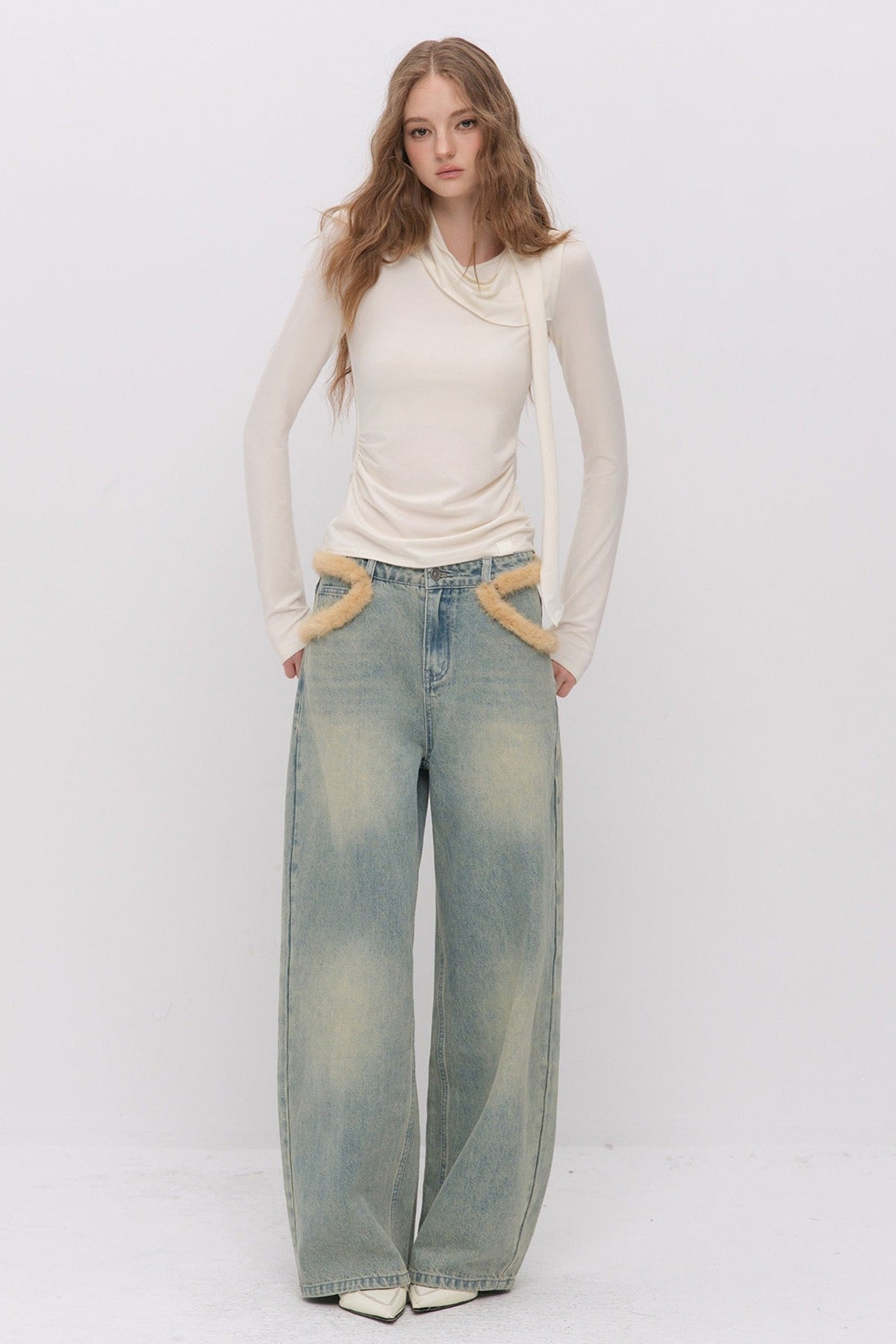 Irregular Ruched Halter Ribbon T-Shirt