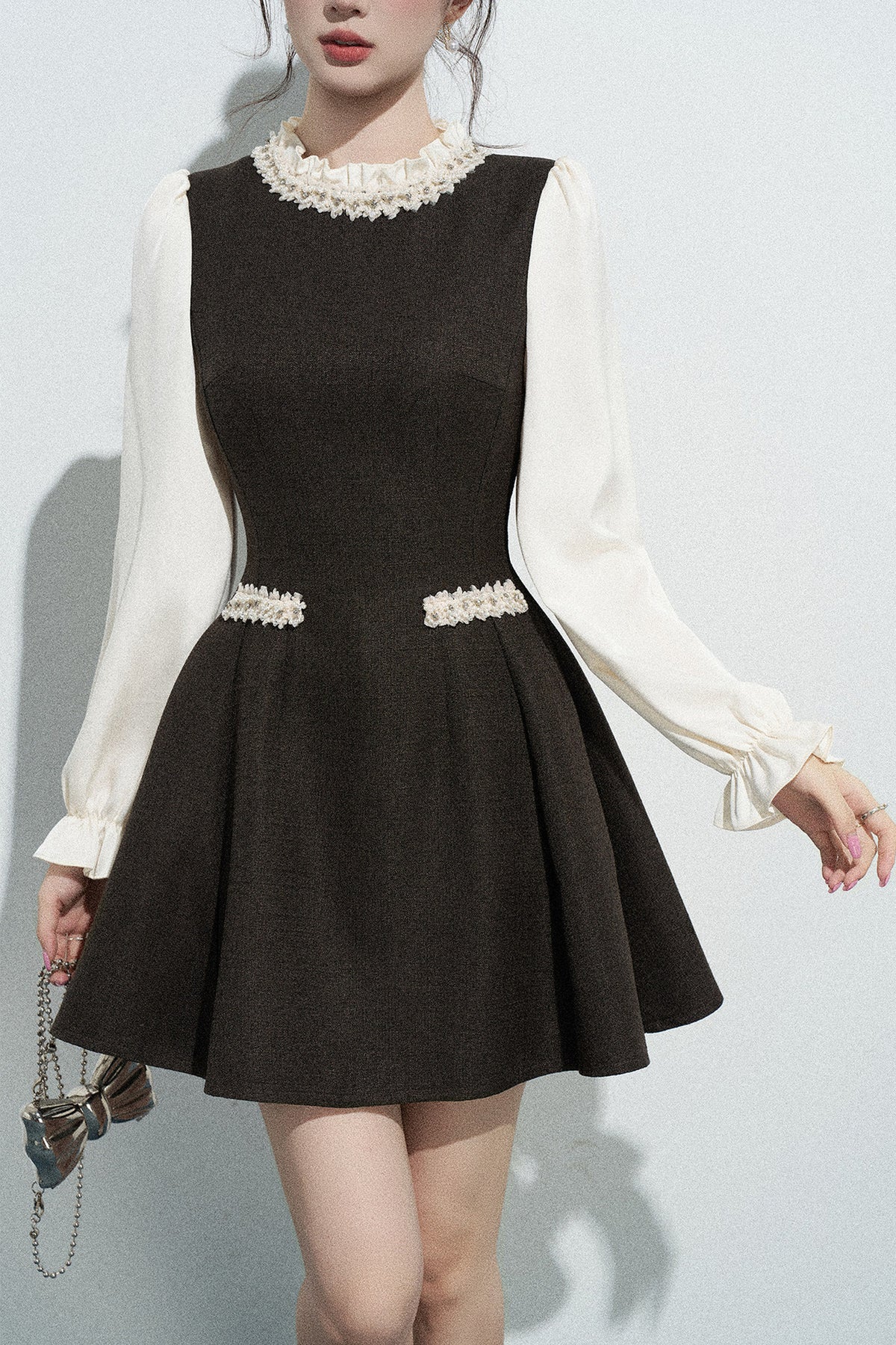 French-Style Long-Sleeve A-Line Dress