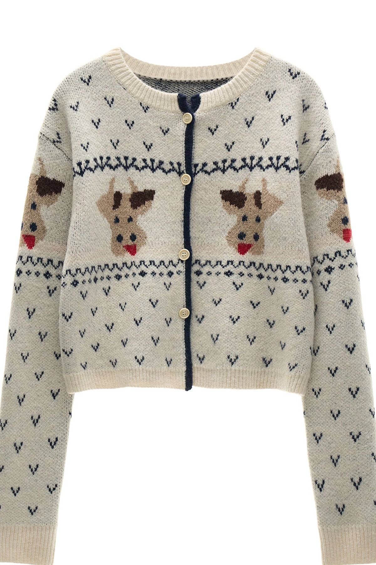 Cardigan ampio a maglia con motivo Fair Isle e mucca