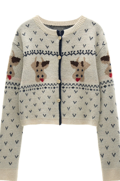 Cardigan ampio a maglia con motivo Fair Isle e mucca