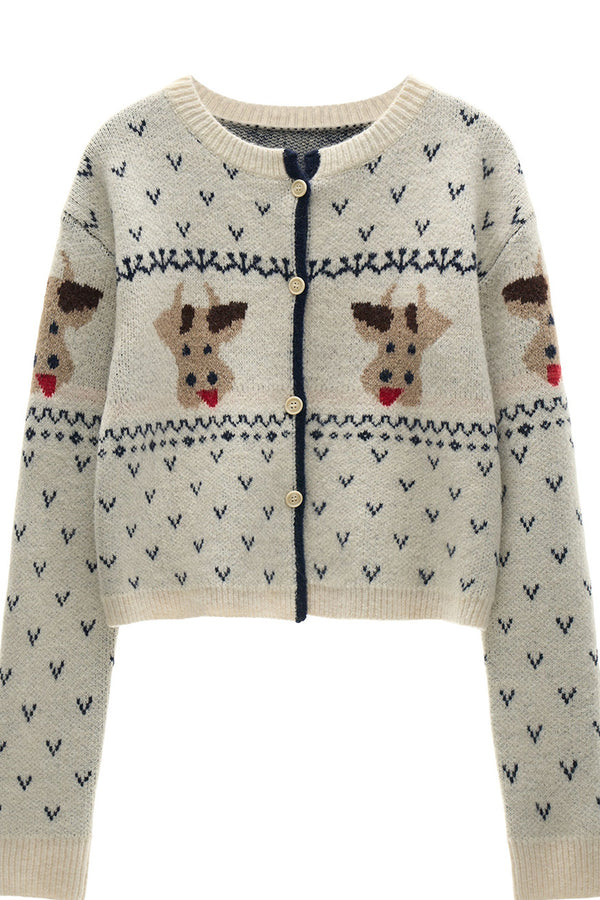 Cárdigan holgado de punto con estampado Fair Isle de vaca