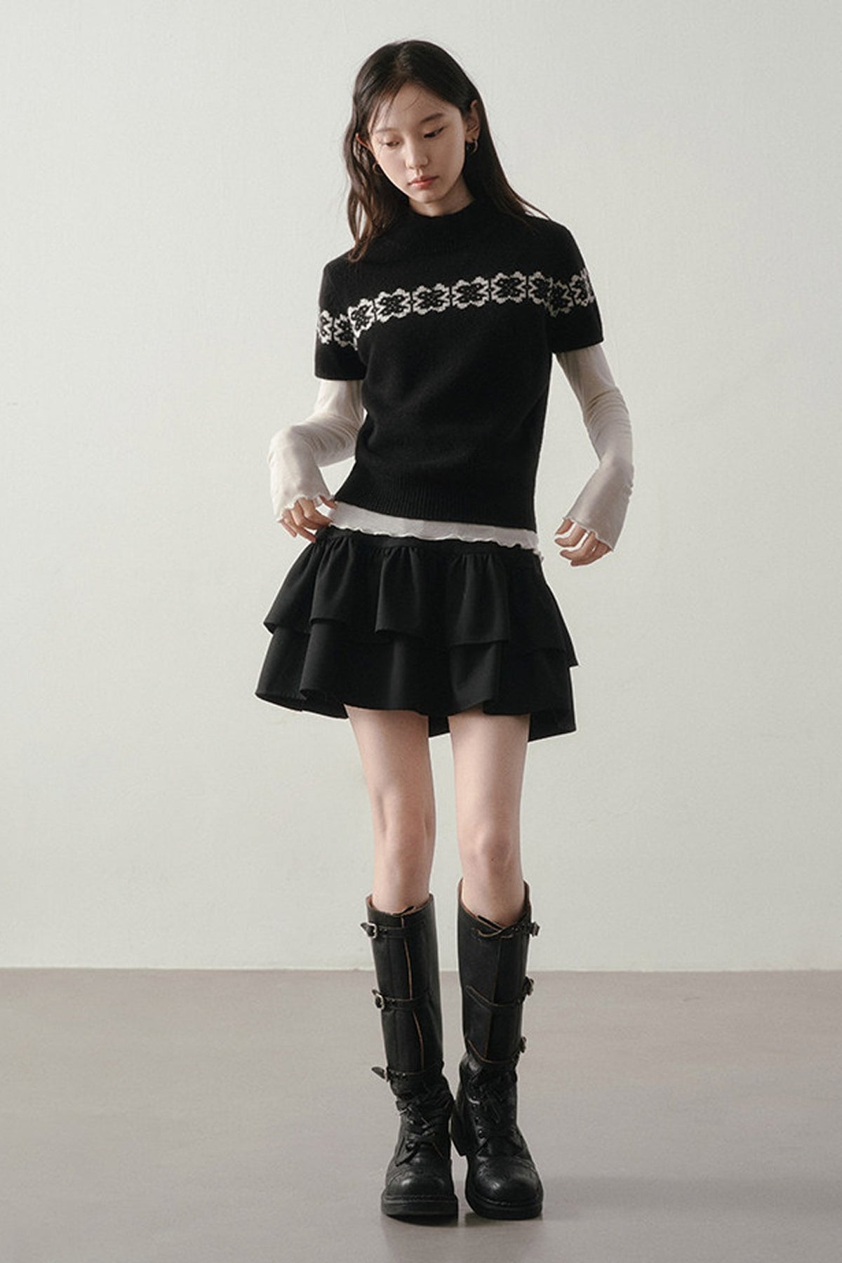 Ballet Style Solid Long Sleeve Top