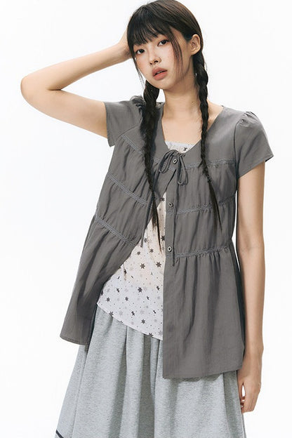 Star Print Layered-Look Short-Sleeve Shirt
