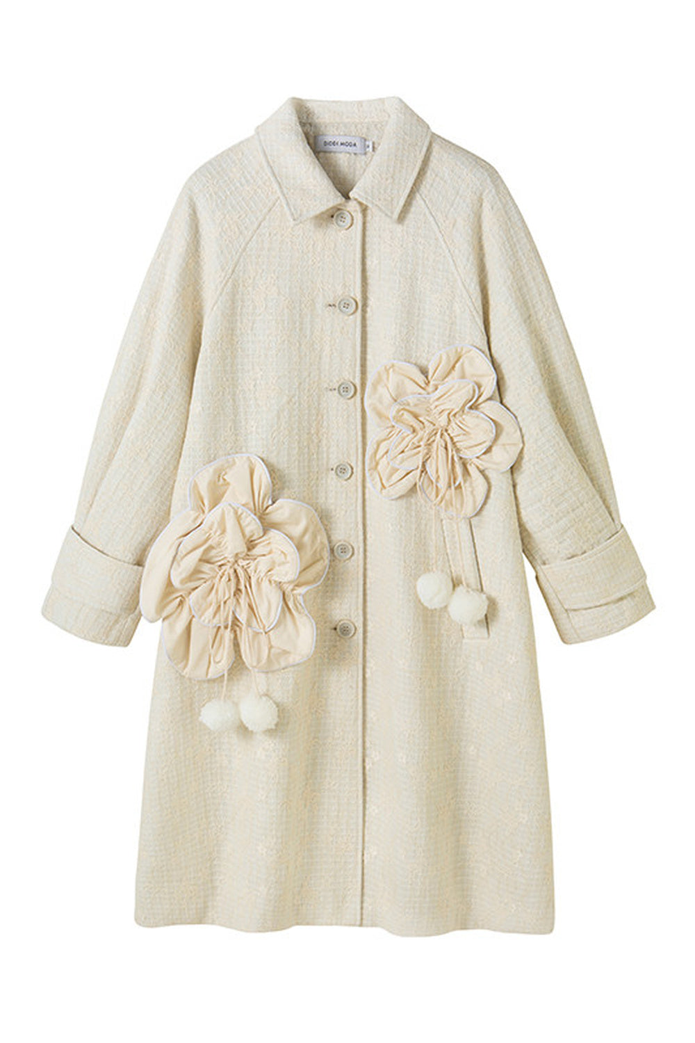 Floral Pleated Wool Coat