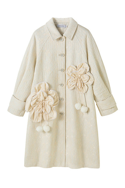 Floral Pleated Wool Coat
