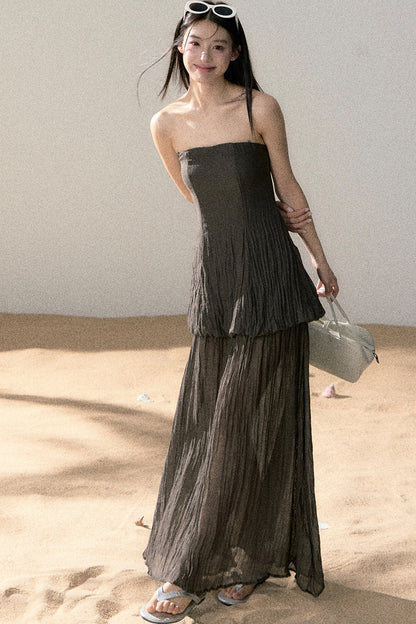 Ramie Pleated A-Line Dress