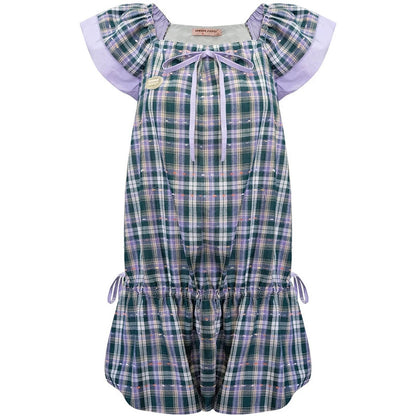 Purple Plaid Flutter Dress