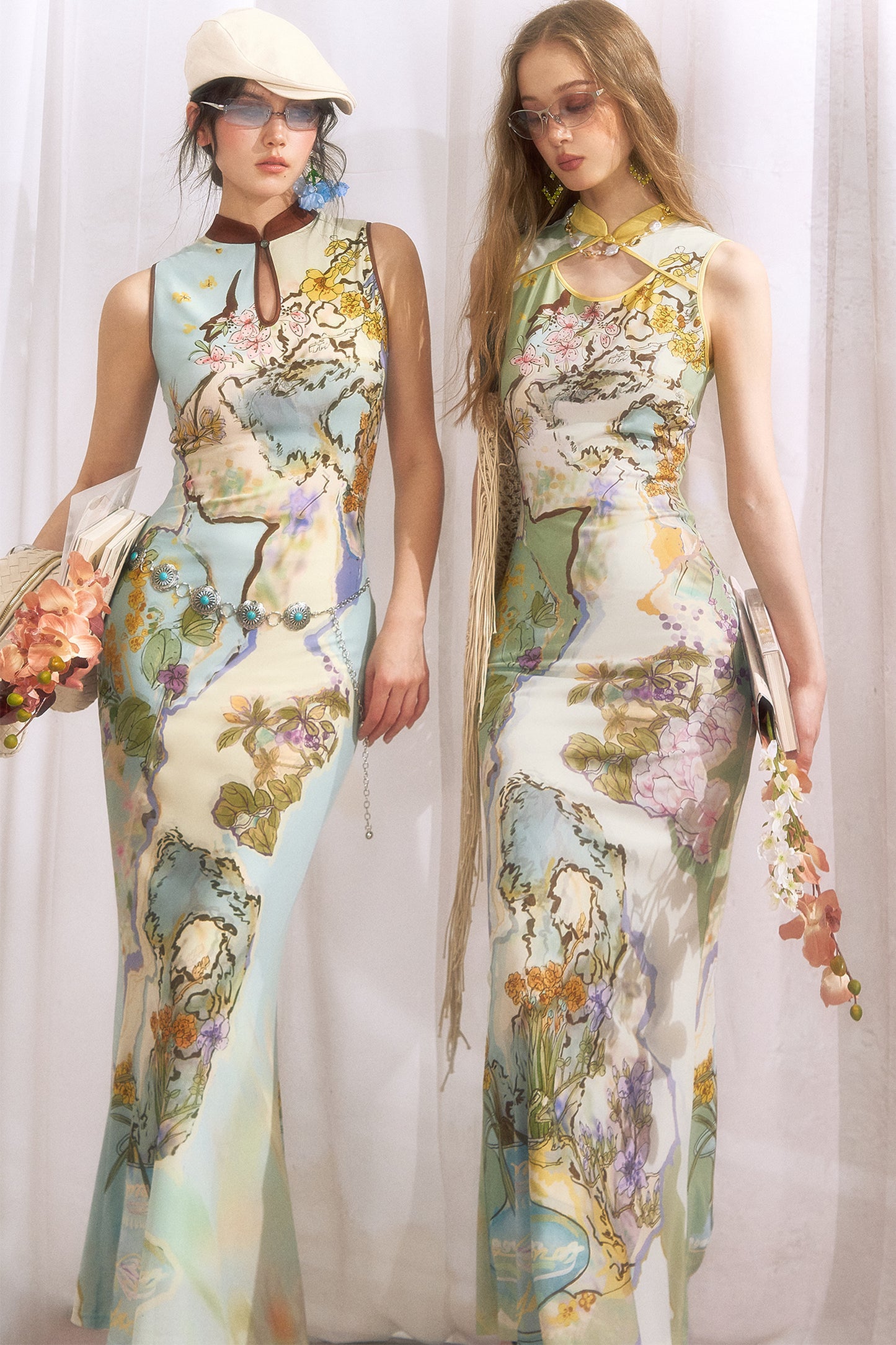 Chinese Style Ink Floral Cheongsam Dress