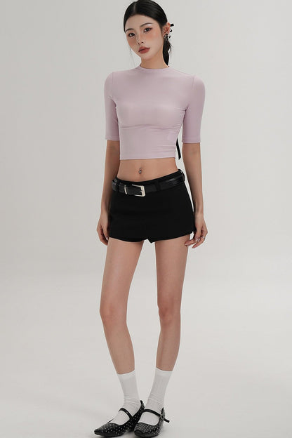 Cropped High Neck Short Sleeve Top