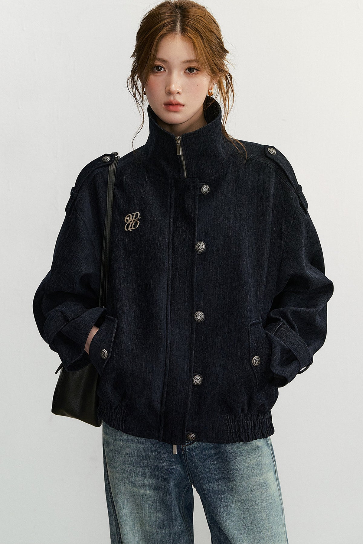 Chenille Wool Blend Stand-Up Collar Jacket