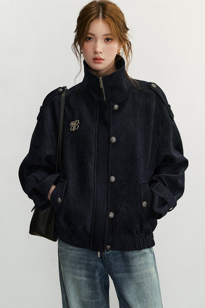 Chenille Wool Blend Stand-Up Collar Jacket