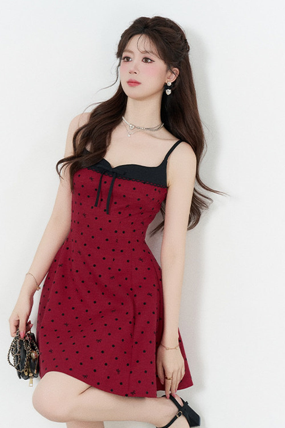 Red Polka Dot A-Line Spaghetti Strap Dress
