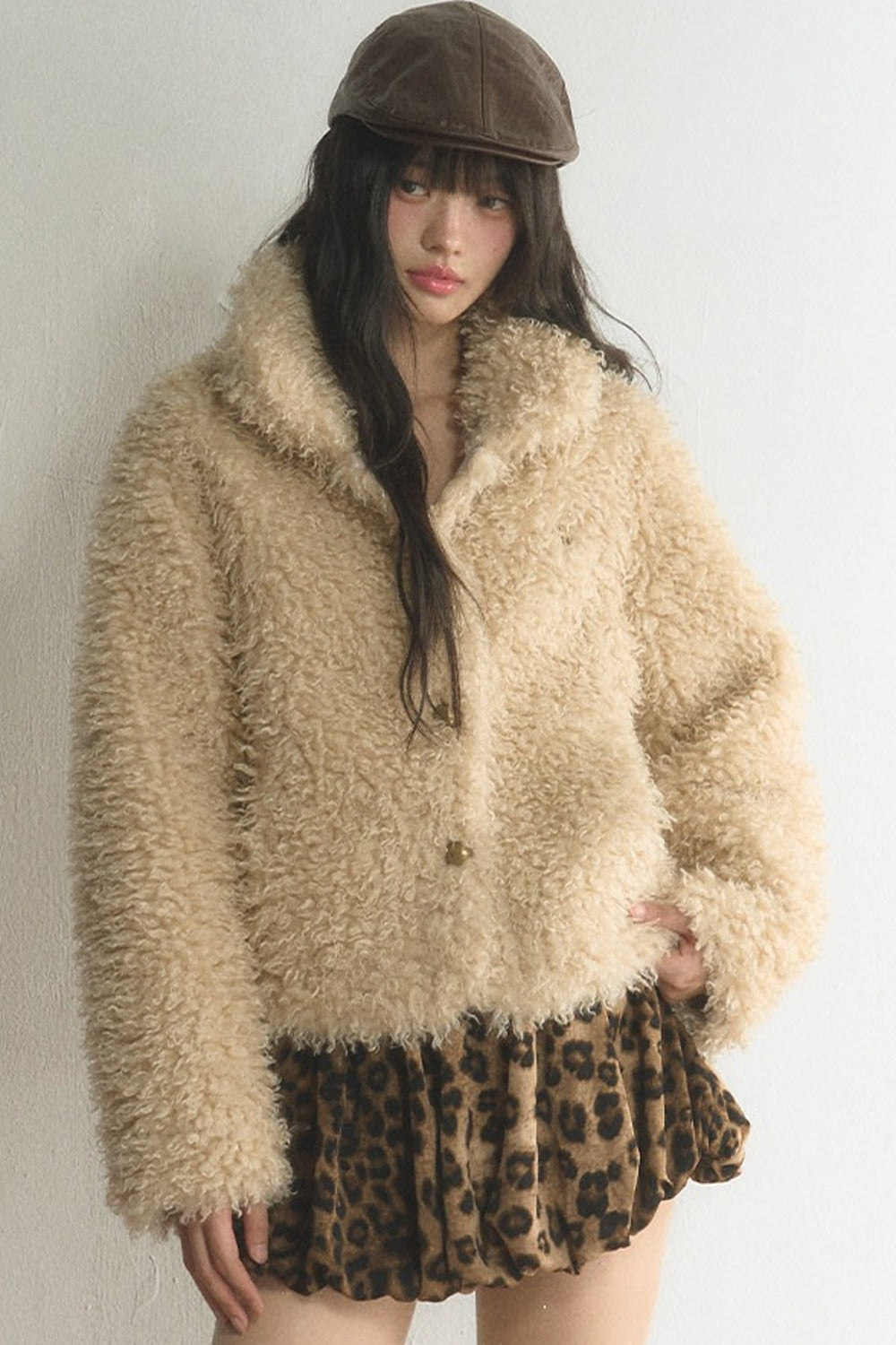 Short Plush Lamb Wool Top and Coat Set-Up