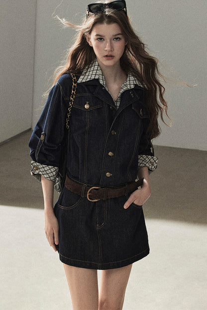 Completo con abito in denim imbottito effetto stratificato