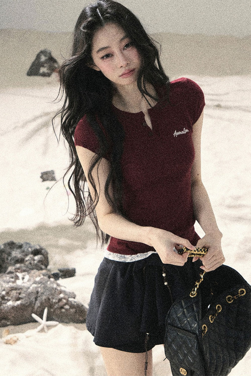 American Style Lace Fake Two-Piece Top