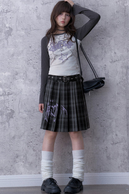 Gray Plaid Pleated Skirt