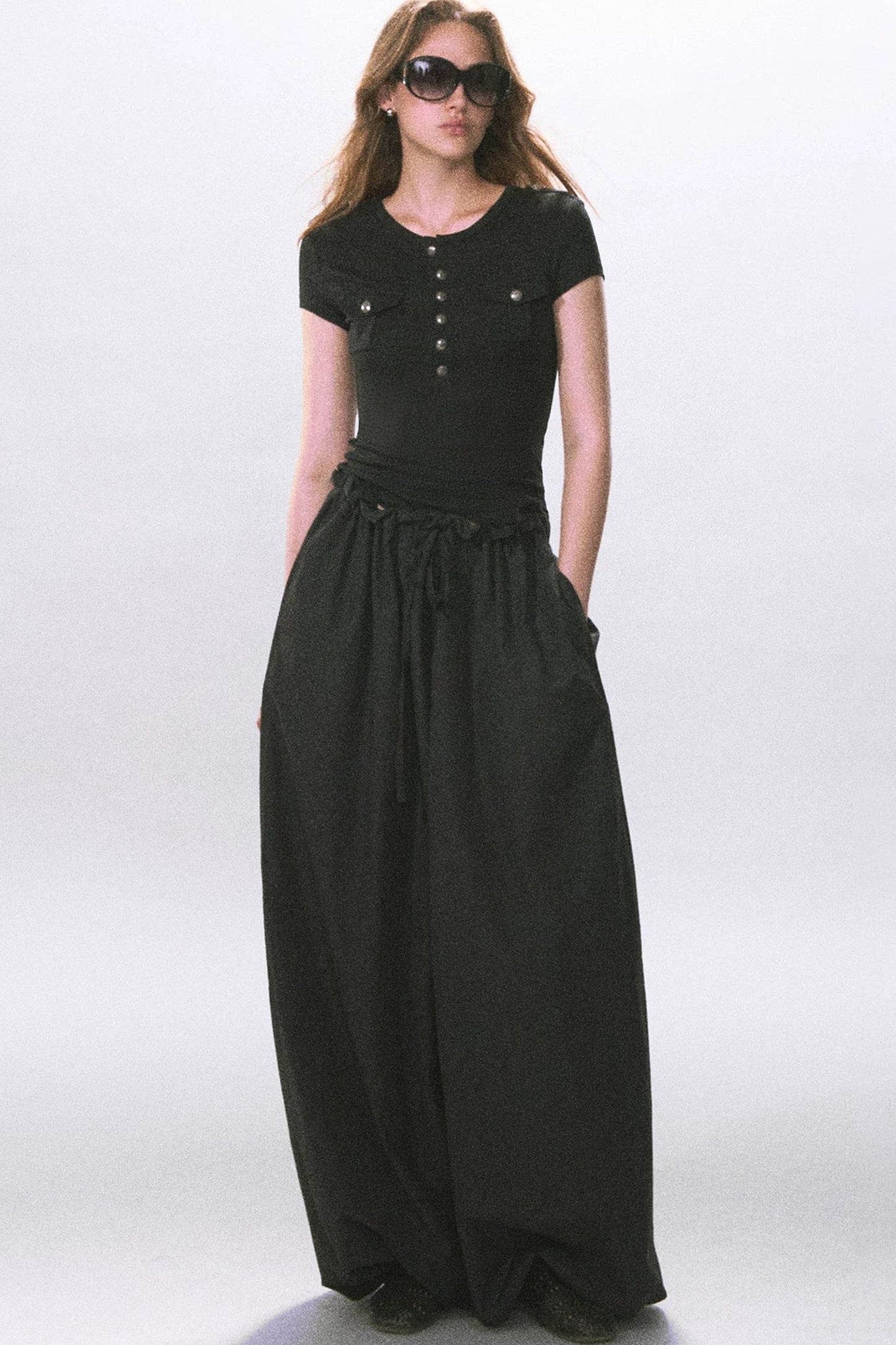 Pantalones farol negros fruncidos