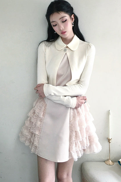 칼라 원피스 카디건 세트업