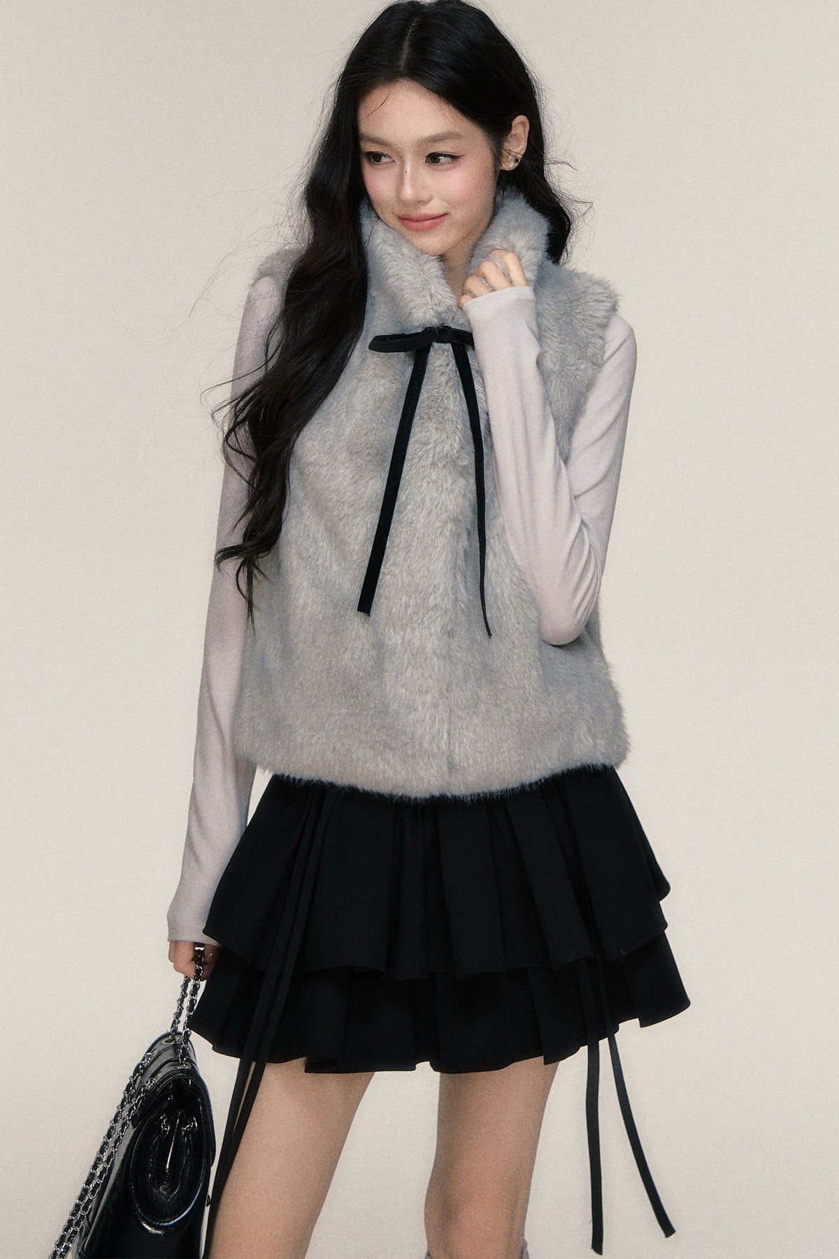 Bow Tie Faux Fur Vest